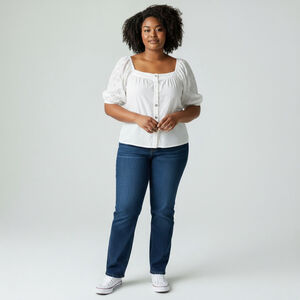 Anthropologie Love Notes Top Women Size Large White Puff Short Sleeves Cotton